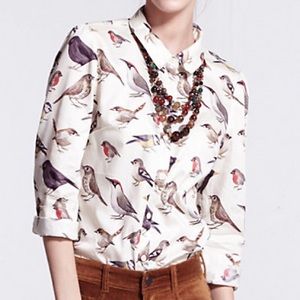 Anthropologie Nadinoo bird print collared dress shirt, size 8